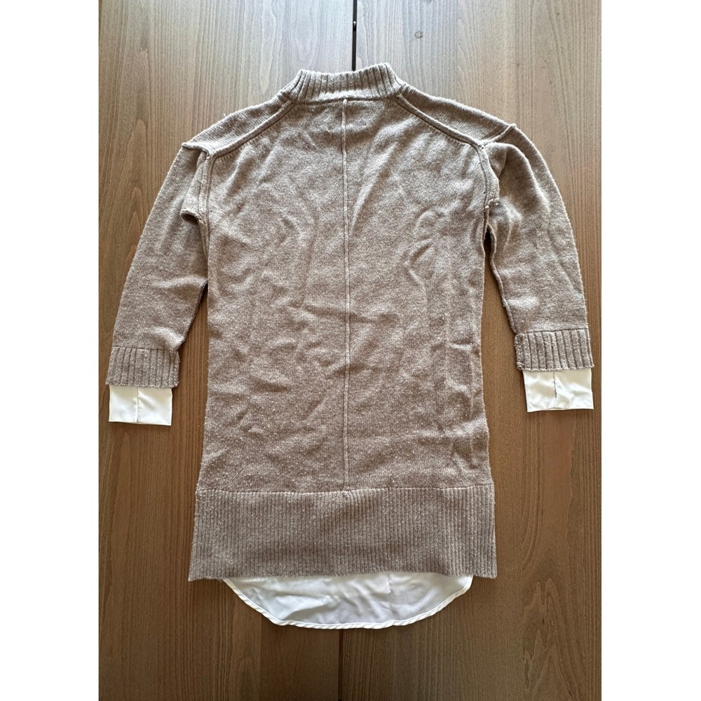 Brochu Walker Wool Cashmere Blend Mock Neck Sweater Taupe White Shirt Hem - Picture 11 of 11